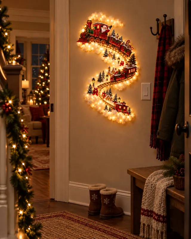Santa Train Light in an entryway